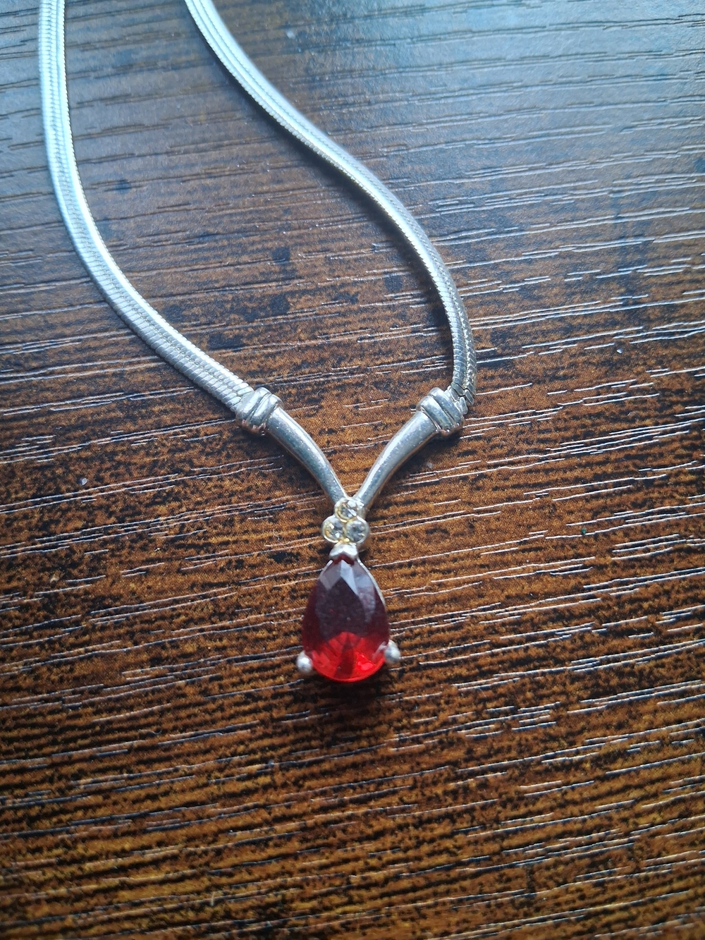 Avon Silver Necklace with Red Teardrop Pendant